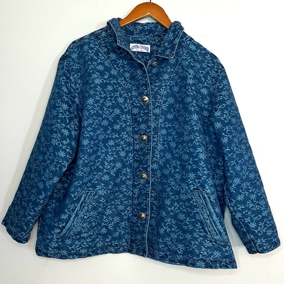 Gotcha Covered Vintage Floral Print Denim Jean Button Down Jacket Sz XL - Picture 1 of 7